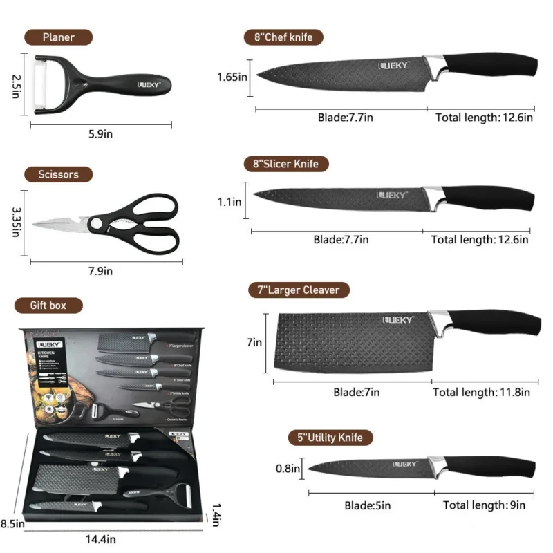 Kitchen Knives Set Stainless Steel Slicer Nakiri Paring Chef Knife Scissors Peeler Vegetables Fruit Fish Cleaver Diamond Pattern - Image 3