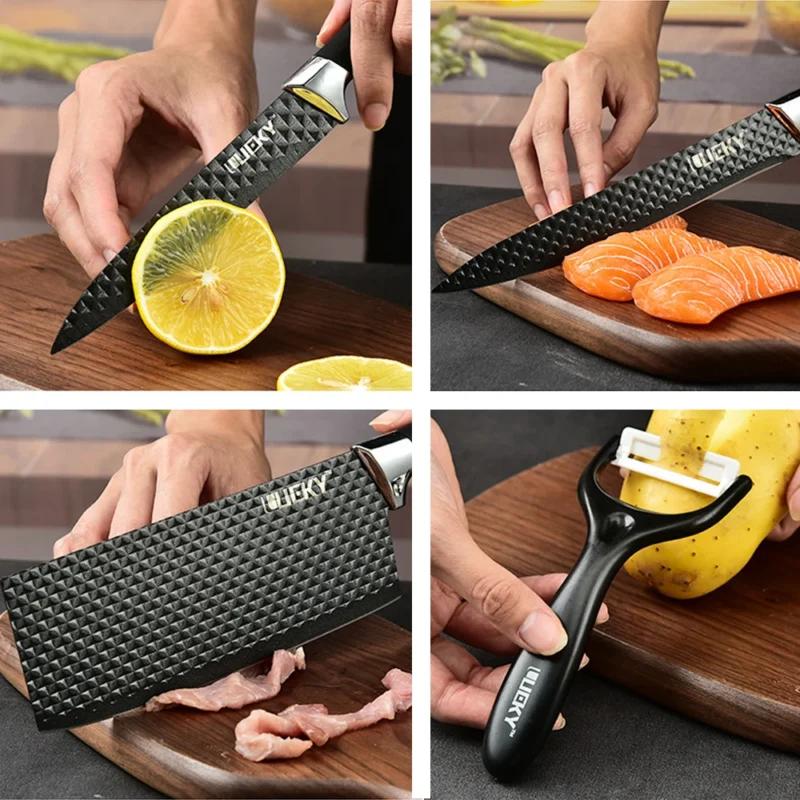 Kitchen Knives Set Stainless Steel Slicer Nakiri Paring Chef Knife Scissors Peeler Vegetables Fruit Fish Cleaver Diamond Pattern - Image 6