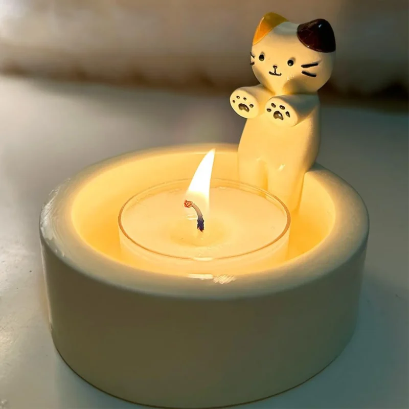 Cartoon Cat Candle Holder, Cat Tea Light Candle, Holder Office Home Desktop Decorative Ornaments Cute Candlestick, Home Decor, Office Decor - Image 6