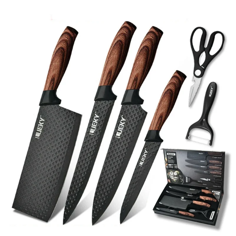 Kitchen Knives Set Stainless Steel Slicer Nakiri Paring Chef Knife Scissors Peeler Vegetables Fruit Fish Cleaver Diamond Pattern - Image 4