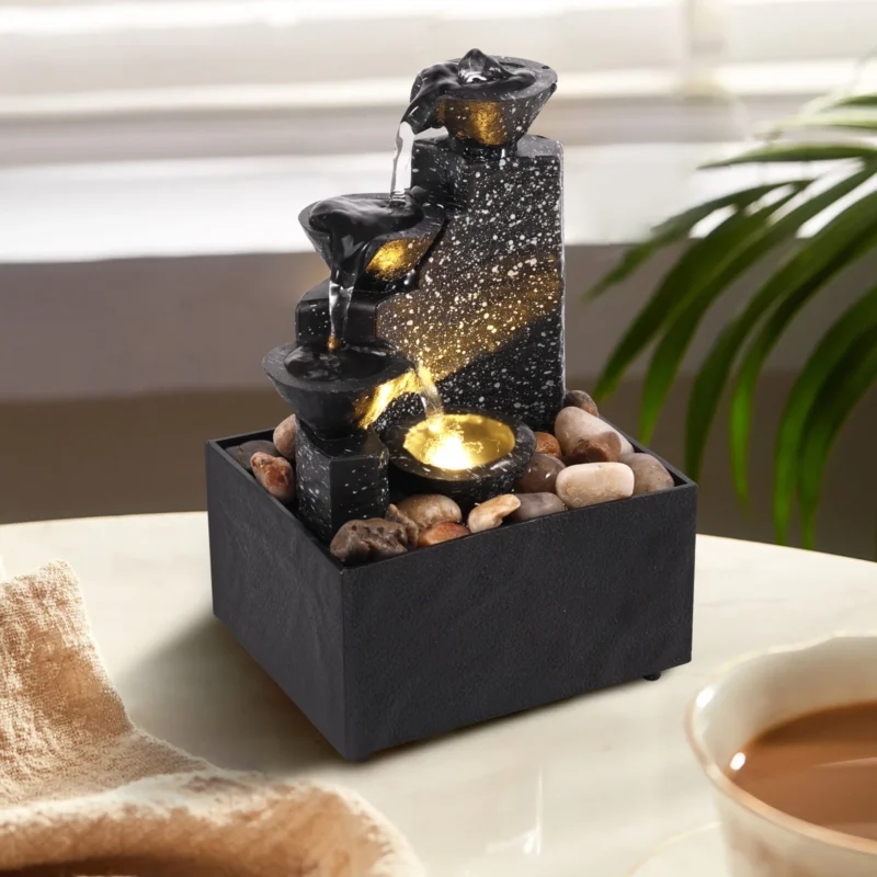Tabletop water fountains for home and office décor | Relaxation Meditation Desktop Fountain with Soft Lights Flowing Water Ornaments | Mother's Day Gifts | - Image 2