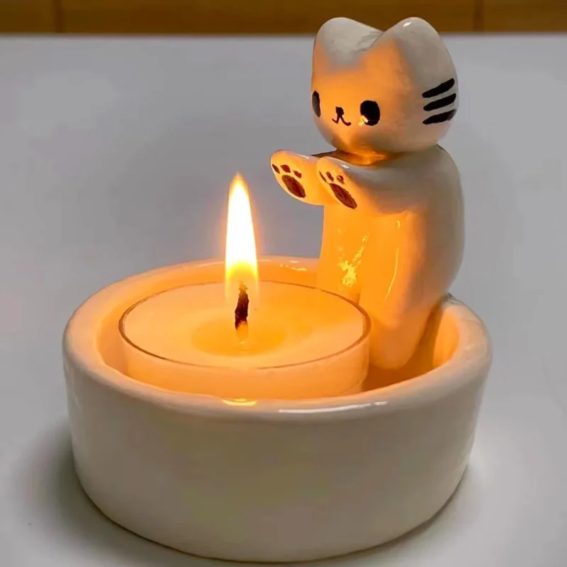 Cartoon Cat Candle Holder, Cat Tea Light Candle, Holder Office Home Desktop Decorative Ornaments Cute Candlestick, Home Decor, Office Decor
