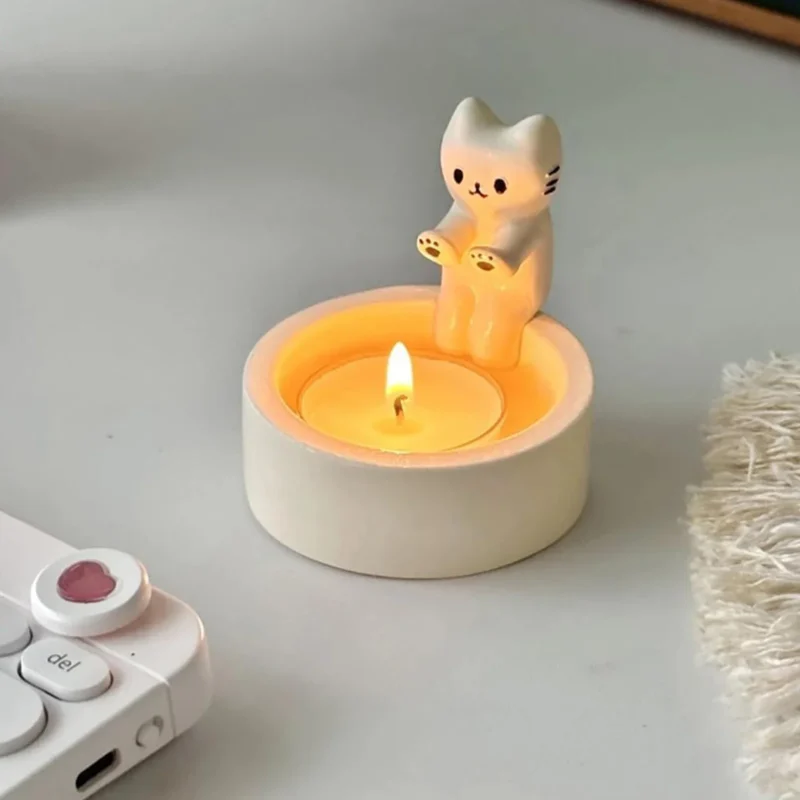 Cartoon Cat Candle Holder, Cat Tea Light Candle, Holder Office Home Desktop Decorative Ornaments Cute Candlestick, Home Decor, Office Decor - Image 3