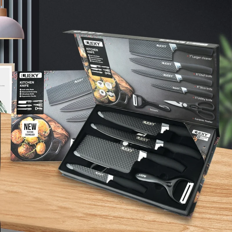 Kitchen Knives Set Stainless Steel Slicer Nakiri Paring Chef Knife Scissors Peeler Vegetables Fruit Fish Cleaver Diamond Pattern - Image 2