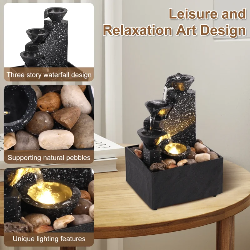 Tabletop water fountains for home and office décor | Relaxation Meditation Desktop Fountain with Soft Lights Flowing Water Ornaments | Mother's Day Gifts | - Image 4