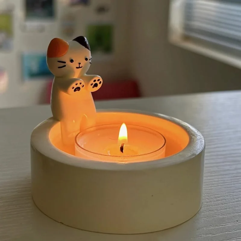 Cartoon Cat Candle Holder, Cat Tea Light Candle, Holder Office Home Desktop Decorative Ornaments Cute Candlestick, Home Decor, Office Decor - Image 2