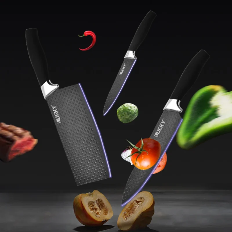 Kitchen Knives Set Stainless Steel Slicer Nakiri Paring Chef Knife Scissors Peeler Vegetables Fruit Fish Cleaver Diamond Pattern - Image 5